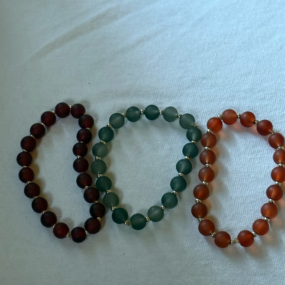 Hand Crafted Trio Beaded Bracelets - Deep Red, Forest Green, Warm Brown